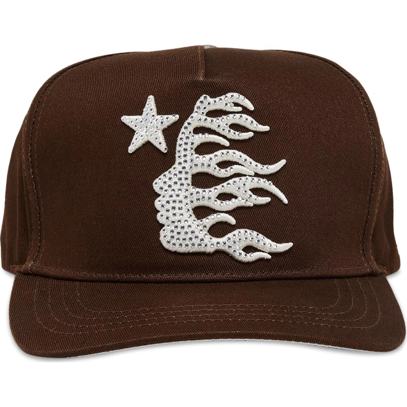 Hellstar OG Logo Snapback Hat With Rhinestones Brown 01