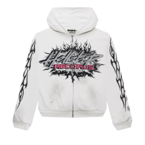 Hellstar Records Glitter Zip Up Hoodie White