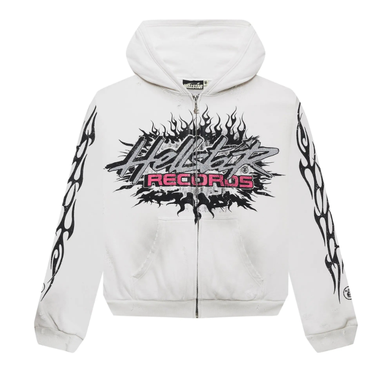 Hellstar Records Glitter Zip Up Hoodie White